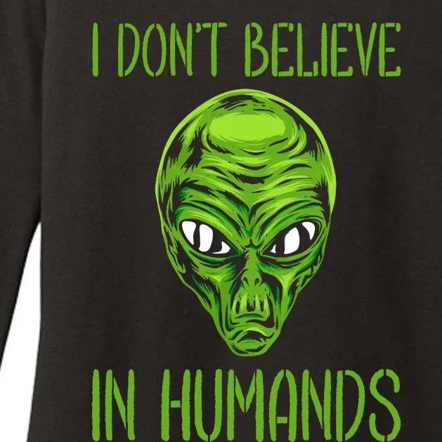 Green Turquoise Alien Face Halloween Costume Womens CVC Long Sleeve Shirt