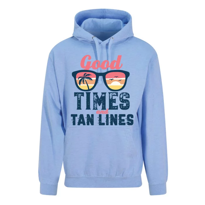 Good Times And Tan Lines Vintage Retro Hot Summer Surfing Gift Unisex Surf Hoodie