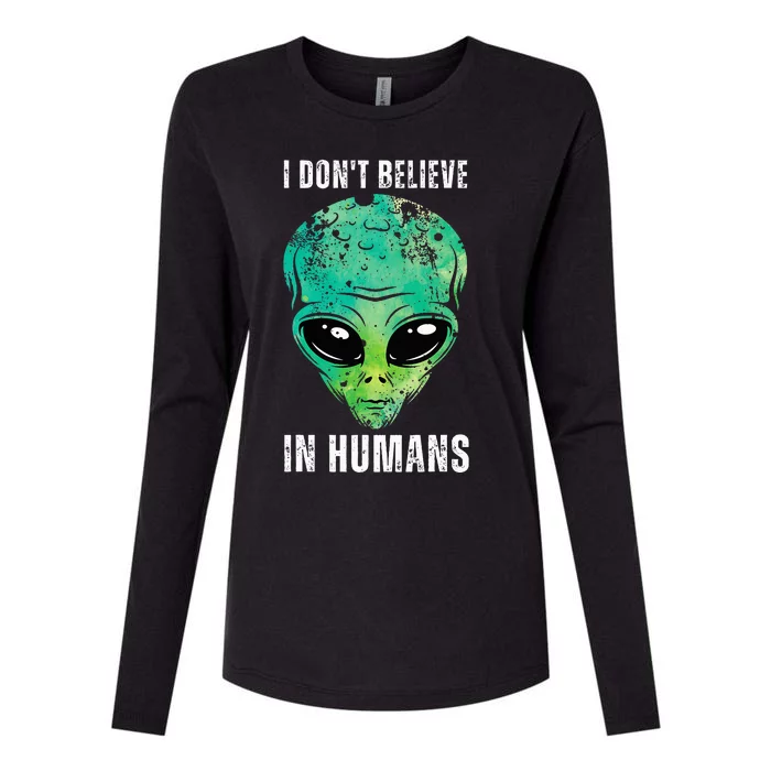 Green Turquoise Alien Face Halloween Costume Womens Cotton Relaxed Long Sleeve T-Shirt