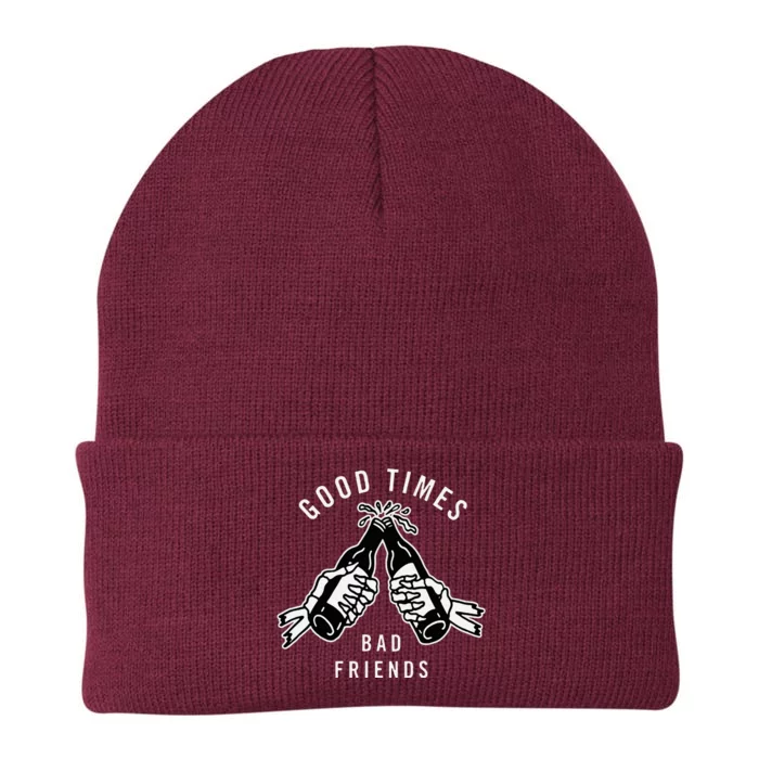 Good Times Bad Friends Beer Cheers Skeleton Design Knit Cap Winter Beanie