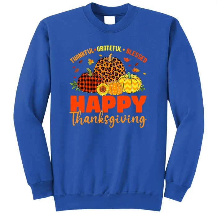 Grateful Thankful Blessed Leopard Pumpkin Funny Thanksgiving Tall Sweatshirt