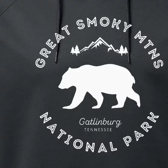 Gatlinburg TN Bear Retro Great Smoky Mountains National Park Performance Fleece Hoodie