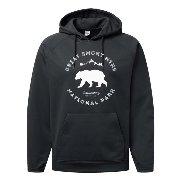 Gatlinburg TN Bear Retro Great Smoky Mountains National Park Performance Fleece Hoodie