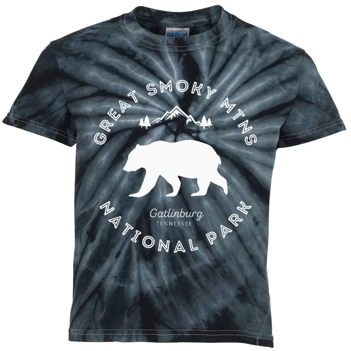 Gatlinburg TN Bear Retro Great Smoky Mountains National Park Kids Tie-Dye T-Shirt