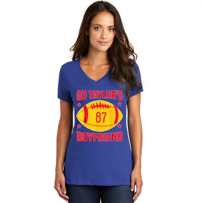 Go T.aylors Boyfriend Football Funny Go T.aylor's Boyfriend Women's V-Neck T-Shirt