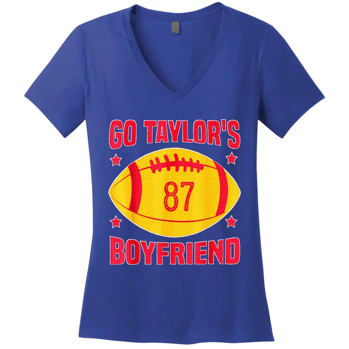 Go T.aylors Boyfriend Football Funny Go T.aylor's Boyfriend Women's V-Neck T-Shirt