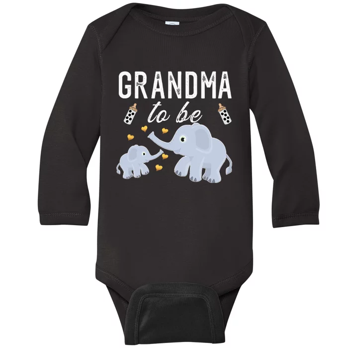 Grandma To Be Elephant Baby Shower Grandma Cute Baby Long Sleeve Bodysuit