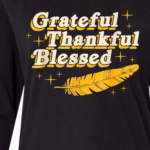 Grateful Thankful Blessed Feathers Fall Autumn Thanksgiving Womens Cotton Relaxed Long Sleeve T-Shirt