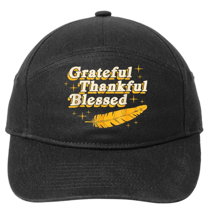 Grateful Thankful Blessed Feathers Fall Autumn Thanksgiving 7-Panel Snapback Hat