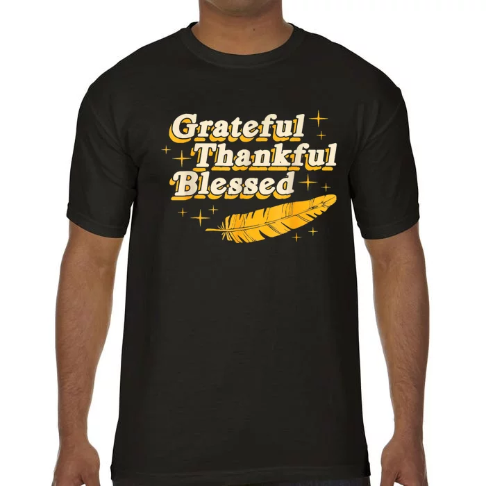 Grateful Thankful Blessed Feathers Fall Autumn Thanksgiving Comfort Colors T-Shirt