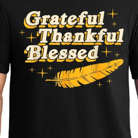 Grateful Thankful Blessed Feathers Fall Autumn Thanksgiving Pajama Set