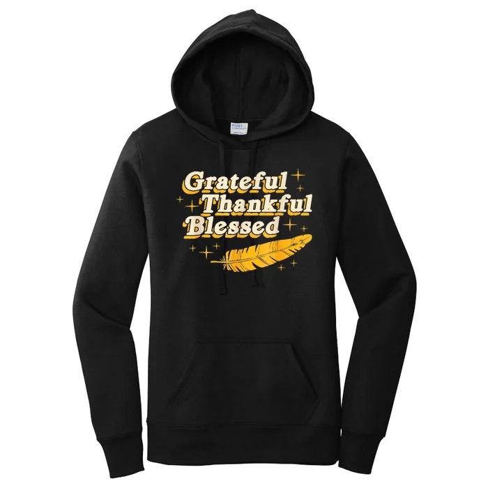 Grateful Thankful Blessed Feathers Fall Autumn Thanksgiving Women's Pullover Hoodie