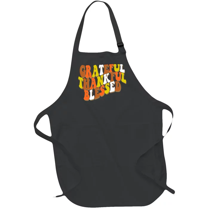 Grateful Thankful Blessed Retro Thanksgiving Full-Length Apron With Pocket