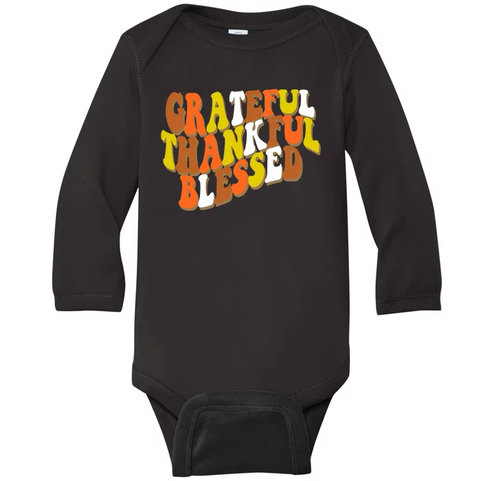 Grateful Thankful Blessed Retro Thanksgiving Baby Long Sleeve Bodysuit