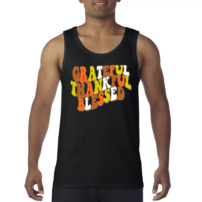 Grateful Thankful Blessed Retro Thanksgiving Tank Top