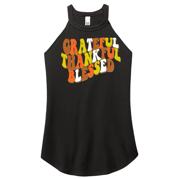 Grateful Thankful Blessed Retro Thanksgiving Women’s Perfect Tri Rocker Tank