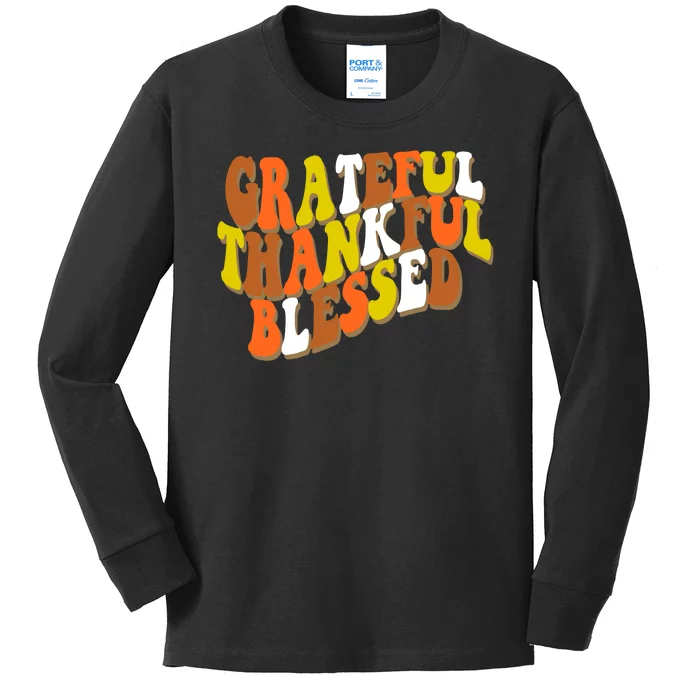 Grateful Thankful Blessed Retro Thanksgiving Kids Long Sleeve Shirt