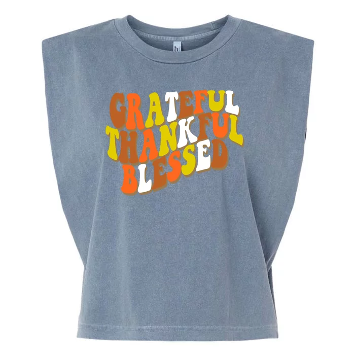 Grateful Thankful Blessed Retro Thanksgiving Garment-Dyed Women's Muscle Tee