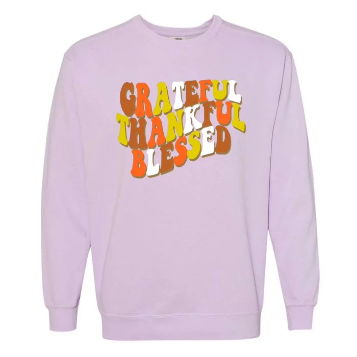 Grateful Thankful Blessed Retro Thanksgiving Garment-Dyed Sweatshirt