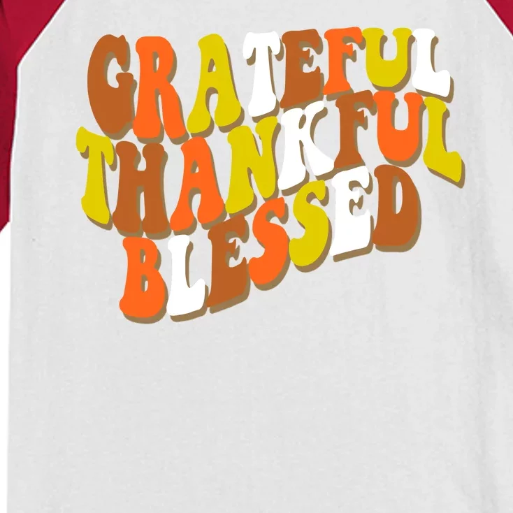 Grateful Thankful Blessed Retro Thanksgiving Kids Colorblock Raglan Jersey