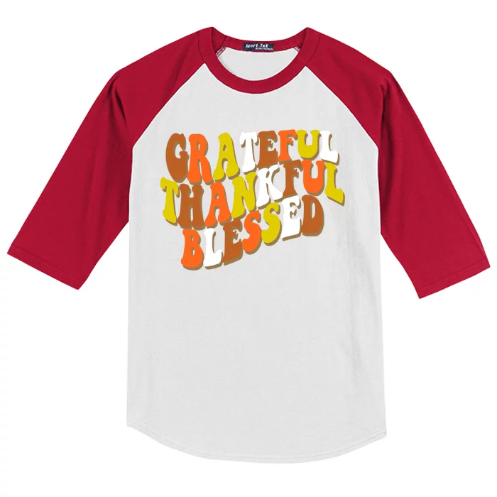 Grateful Thankful Blessed Retro Thanksgiving Kids Colorblock Raglan Jersey