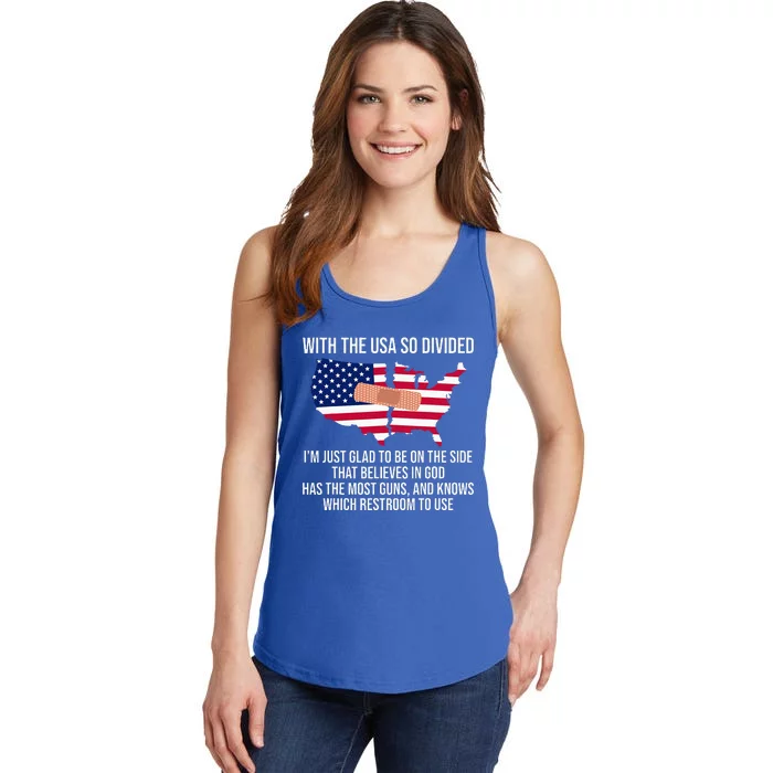 Glad To Be On The Side That Believes In God & Has Most Guns Ladies Essential Tank