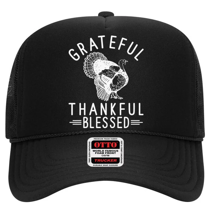 Grateful Thankful Blessed High Crown Mesh Trucker Hat