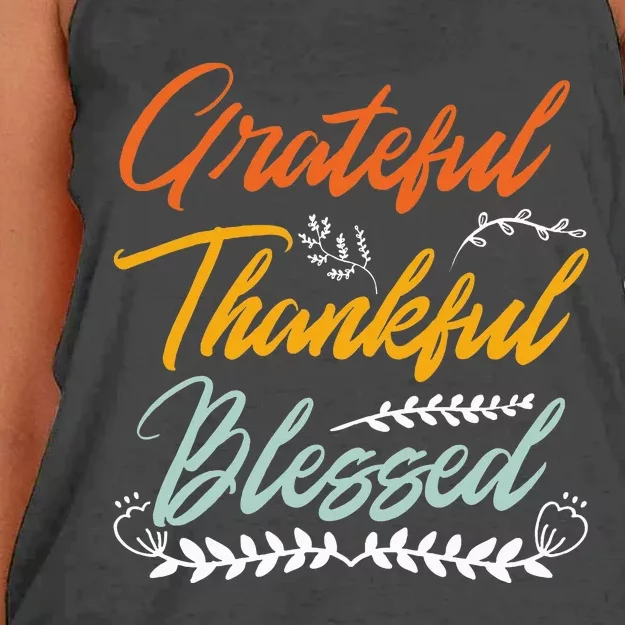 Grateful Thankful Blessed Thanksgiving Women's Knotted Racerback Tank