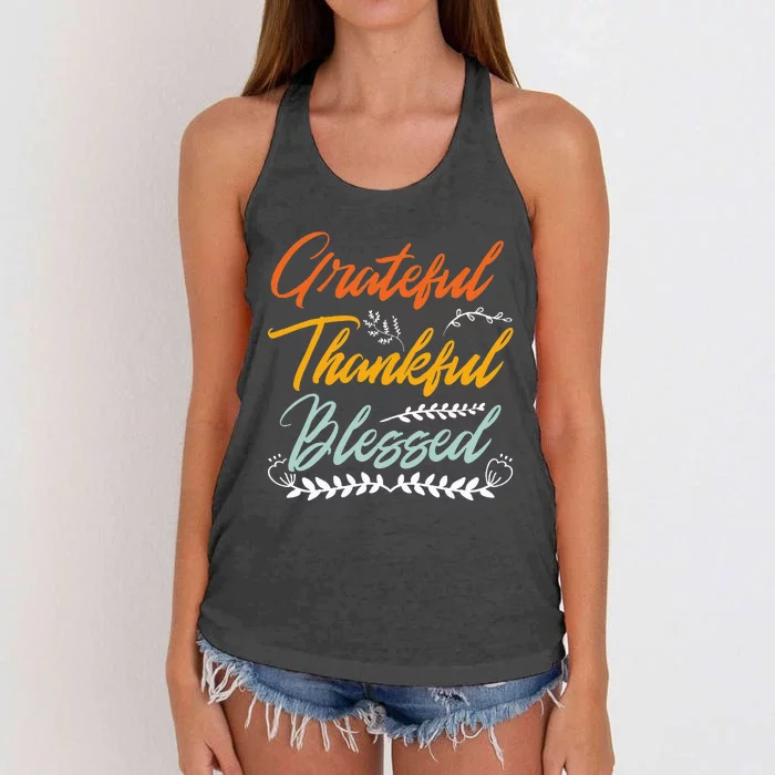 Grateful Thankful Blessed Thanksgiving Women's Knotted Racerback Tank