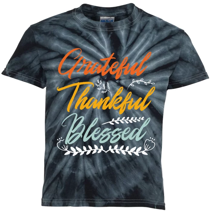 Grateful Thankful Blessed Thanksgiving Kids Tie-Dye T-Shirt