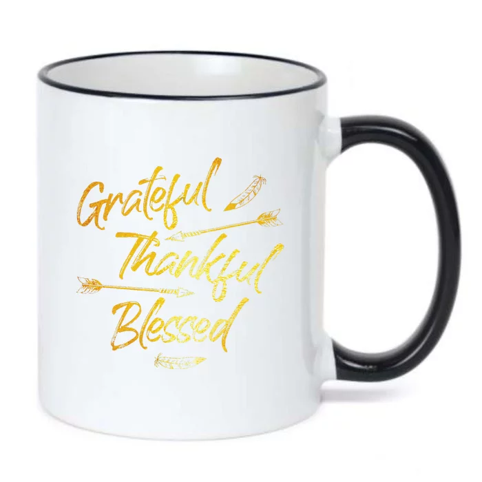 Grateful Thankful Blessed Gold Thanksgiving Day Gift Black Color Changing Mug