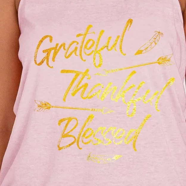 Grateful Thankful Blessed Gold Thanksgiving Day Gift Women's Knotted Racerback Tank