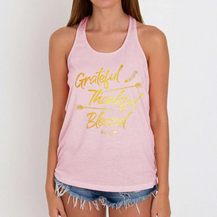 Grateful Thankful Blessed Gold Thanksgiving Day Gift Women's Knotted Racerback Tank