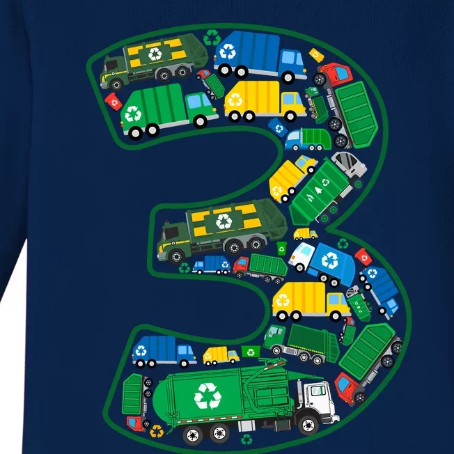 Garbage Truck Boy 3rd Birthday 3 Years Old Garbage Truck Boy Baby Long Sleeve Bodysuit