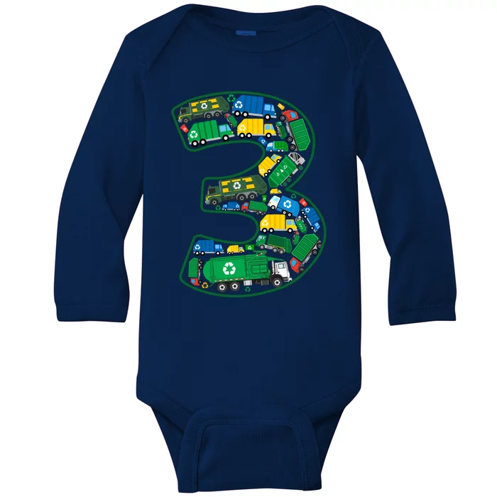 Garbage Truck Boy 3rd Birthday 3 Years Old Garbage Truck Boy Baby Long Sleeve Bodysuit