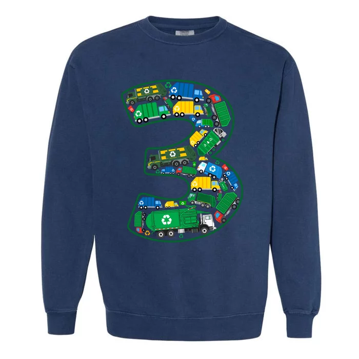 Garbage Truck Boy 3rd Birthday 3 Years Old Garbage Truck Boy Garment-Dyed Sweatshirt