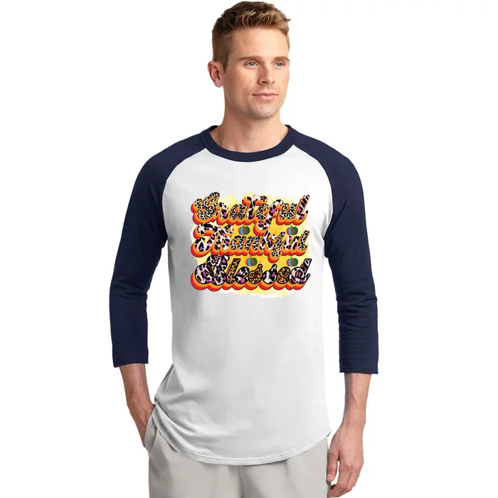 Grateful Thankful Blessed Thanksgiving Leopard Fall Vibes Gift Baseball Sleeve Shirt