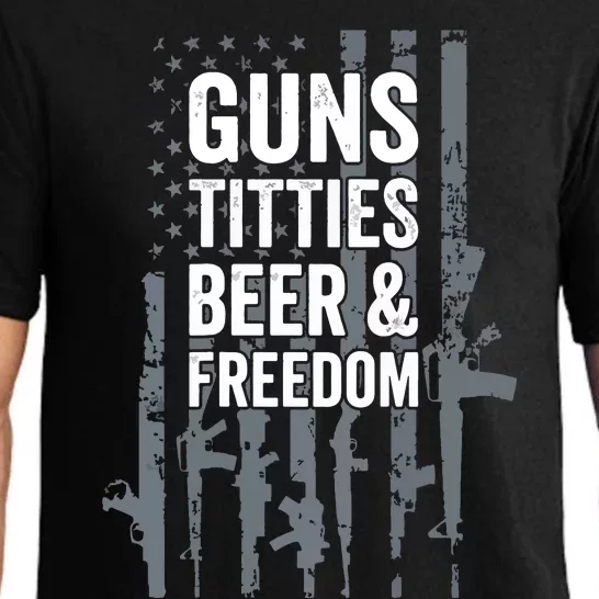 Guns Titties Beer & Freedom Funny Drinking USA Flag Pajama Set