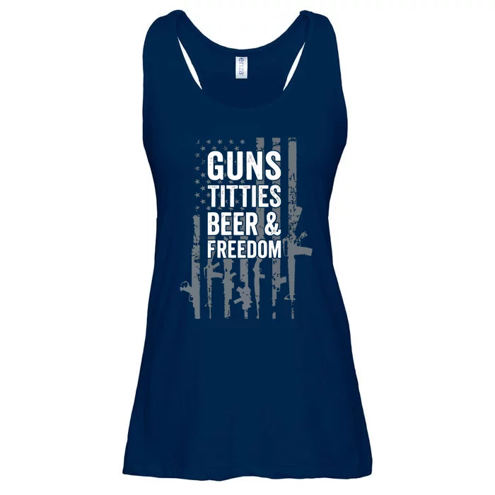 Guns Titties Beer & Freedom Funny Drinking USA Flag Ladies Essential Flowy Tank