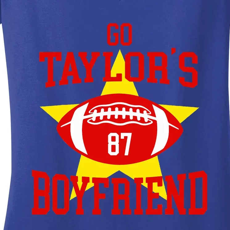 Go T.aylors Boyfriend Football Funny Go T.aylor's Boyfriend Women's V-Neck T-Shirt