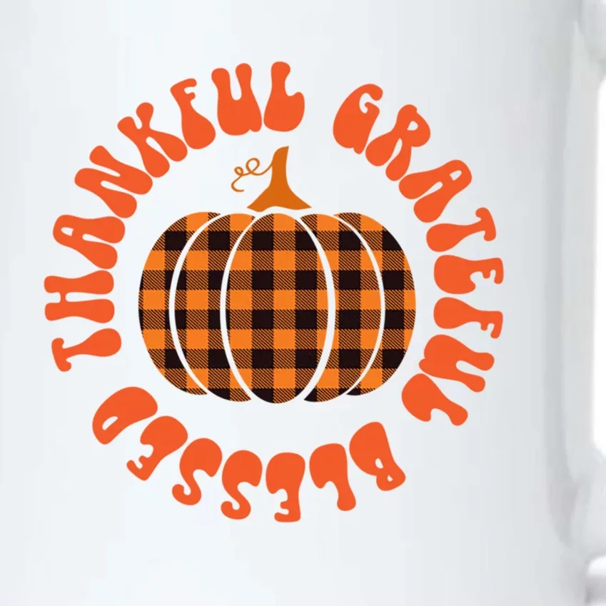 Grateful Thankful Blessed Plaid Pumpkin Thanksgiving Gift Black Color Changing Mug