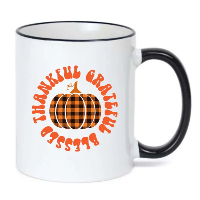 Grateful Thankful Blessed Plaid Pumpkin Thanksgiving Gift Black Color Changing Mug