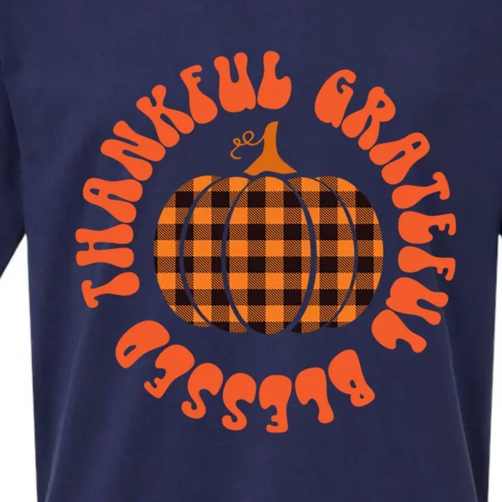 Grateful Thankful Blessed Plaid Pumpkin Thanksgiving Gift Sueded Cloud Jersey T-Shirt