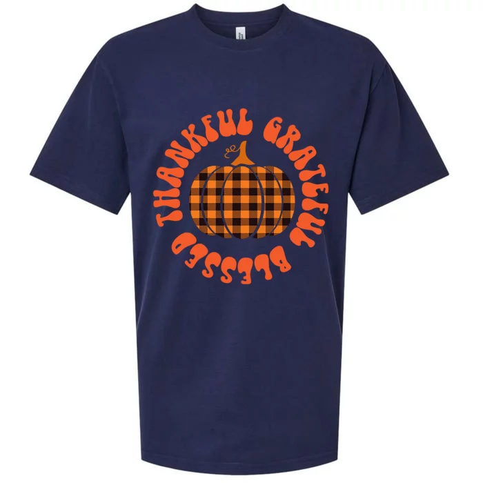 Grateful Thankful Blessed Plaid Pumpkin Thanksgiving Gift Sueded Cloud Jersey T-Shirt