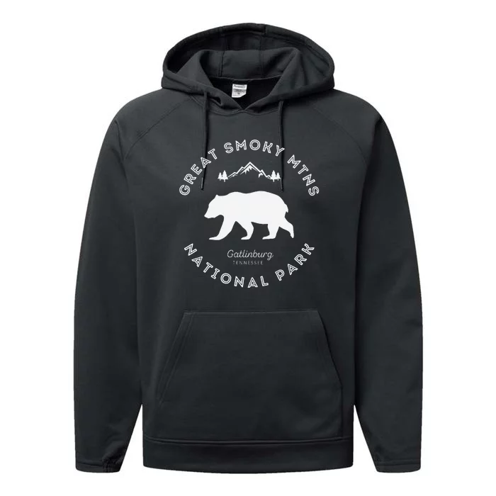 Gatlinburg Tn Bear Retro Great Smoky Mountains National Park Performance Fleece Hoodie