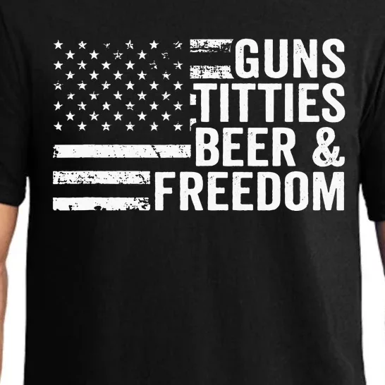 Guns Titties Beer & Freedom Funny Drinking USA Flag Pajama Set