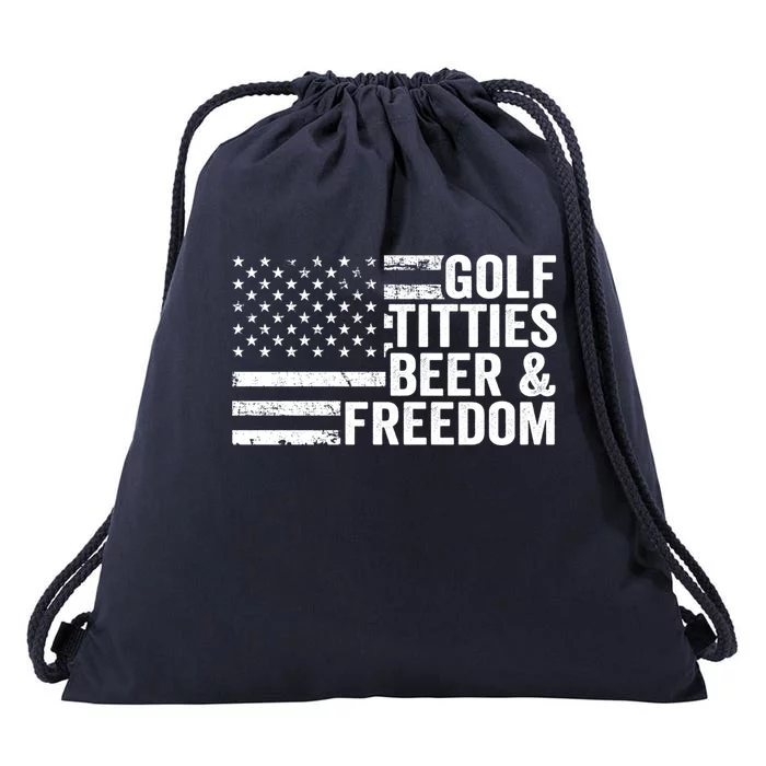 Golf Titties Beer Freedom Funny Golfer Joke Ing Cool Gift Drawstring Bag