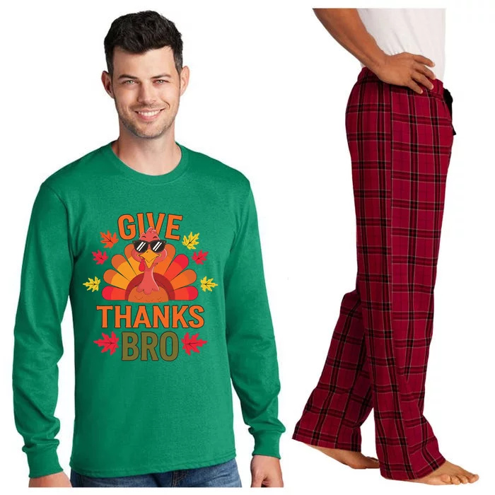 Give Thank Bro Thanksgiving Funny Turkey Thankful Day Fun Long Sleeve Pajama Set