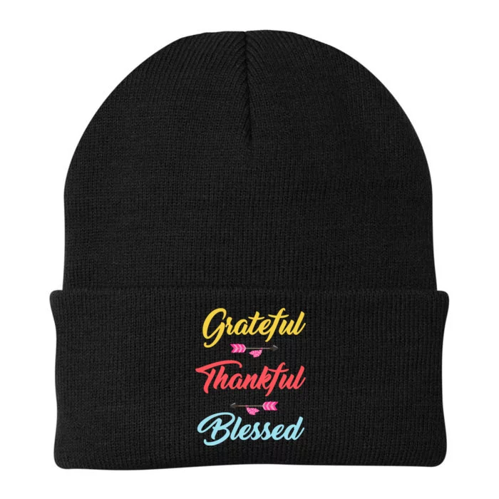 Grateful Thankful Blessed Knit Cap Winter Beanie