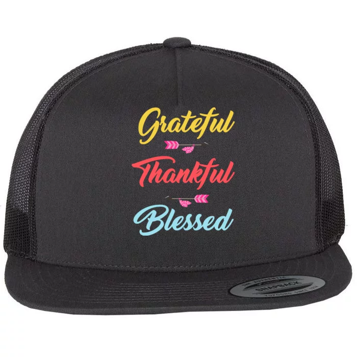 Grateful Thankful Blessed Flat Bill Trucker Hat